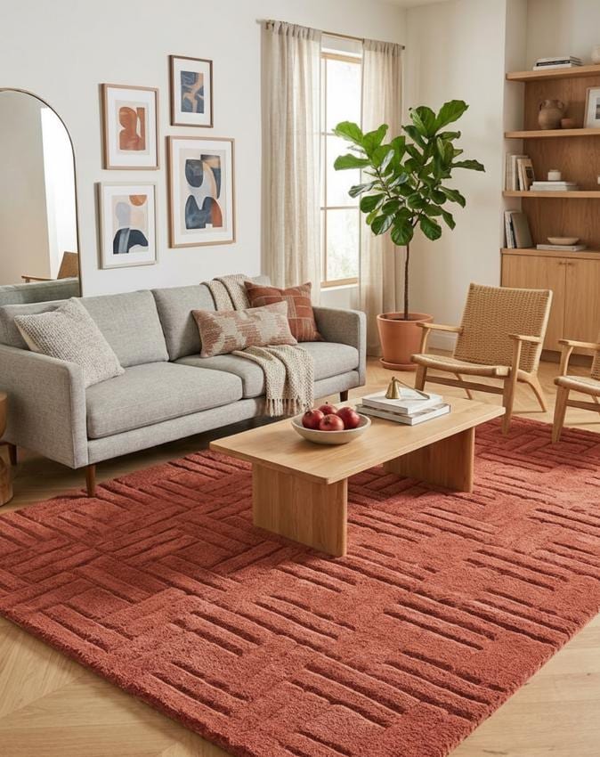 Terracotta Geometric 3D Wool Rug