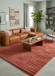 Terracotta Geometric 3D Wool Rug