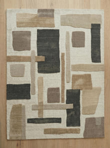 Beige Geometric Wool Rug